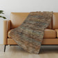 50" X 70" Brown And Blue Abstract Polyester Woven Plush Throw Blanket