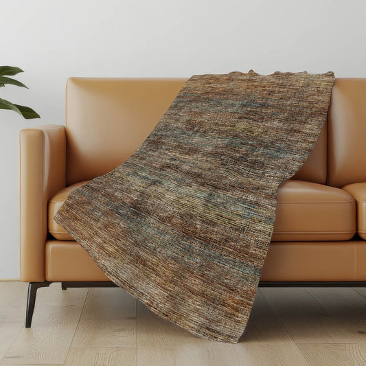 50" X 70" Brown And Blue Abstract Polyester Woven Plush Throw Blanket