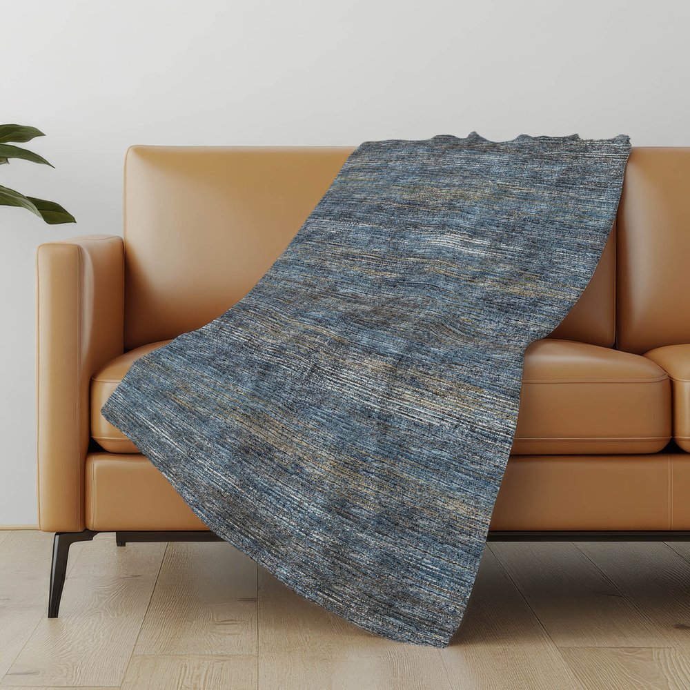 50" X 70" Blue And Gold Abstract Polyester Woven Plush Throw Blanket