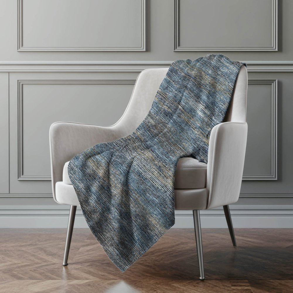 50" X 70" Blue And Gold Abstract Polyester Woven Plush Throw Blanket