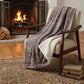 50" X 70" Burgundy And Beige Abstract Polyester Woven Plush Throw Blanket