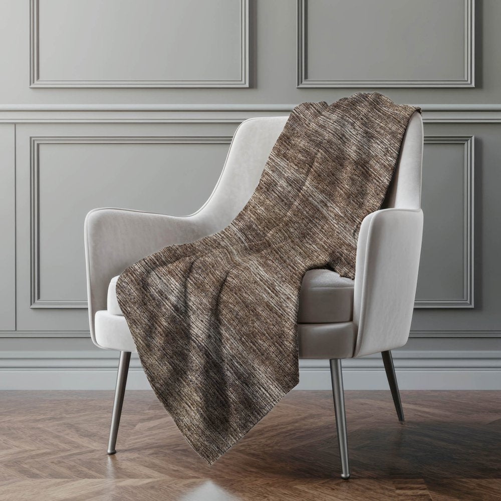 50" X 70" Brown And Beige Abstract Polyester Woven Plush Throw Blanket