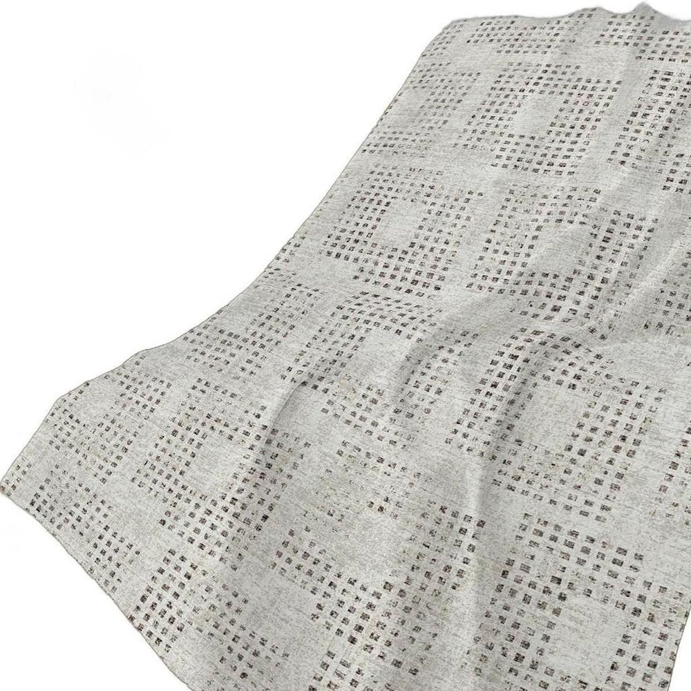 50" X 70" Beige And Charcoal Geometric Polyester Woven Plush Throw Blanket