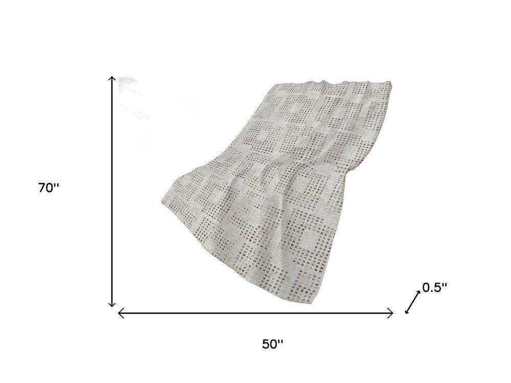 50" X 70" Beige And Charcoal Geometric Polyester Woven Plush Throw Blanket