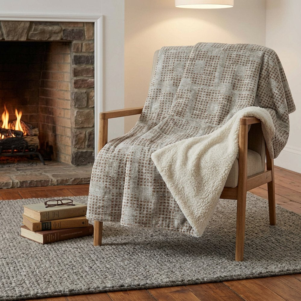 50" X 70" Cinnamon And Beige Geometric Polyester Woven Plush Throw Blanket
