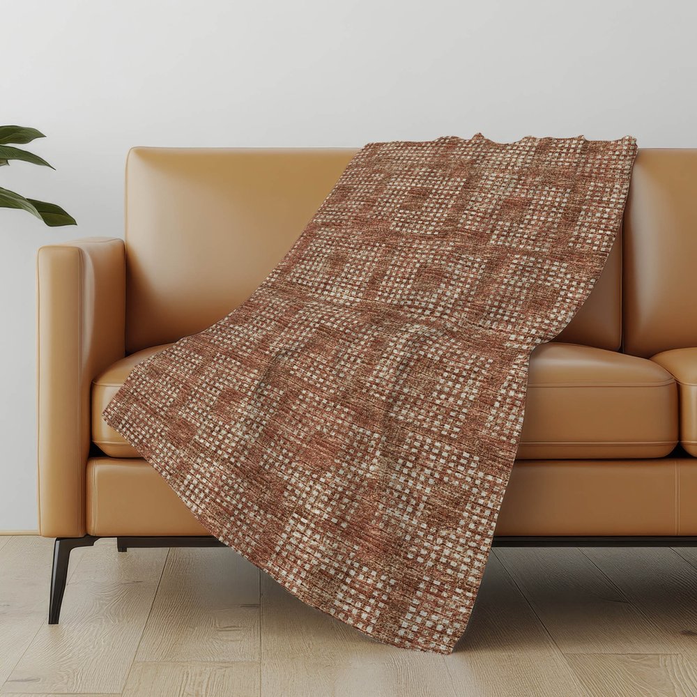 50" X 70" Brown And Beige Geometric Polyester Woven Plush Throw Blanket
