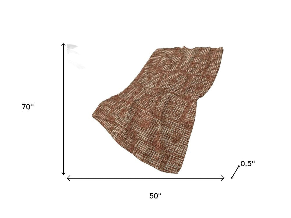 50" X 70" Brown And Beige Geometric Polyester Woven Plush Throw Blanket