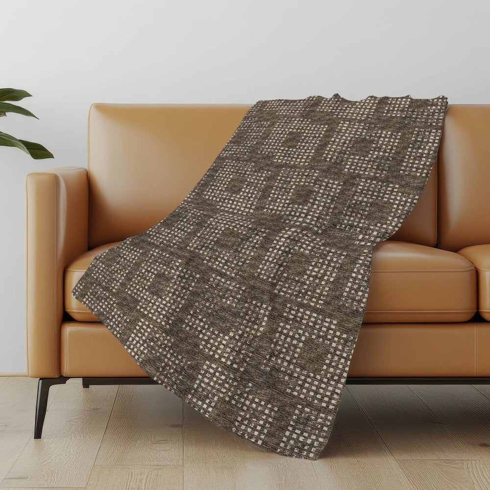 50" X 70" Brown And Ivory Geometric Polyester Woven Plush Throw Blanket