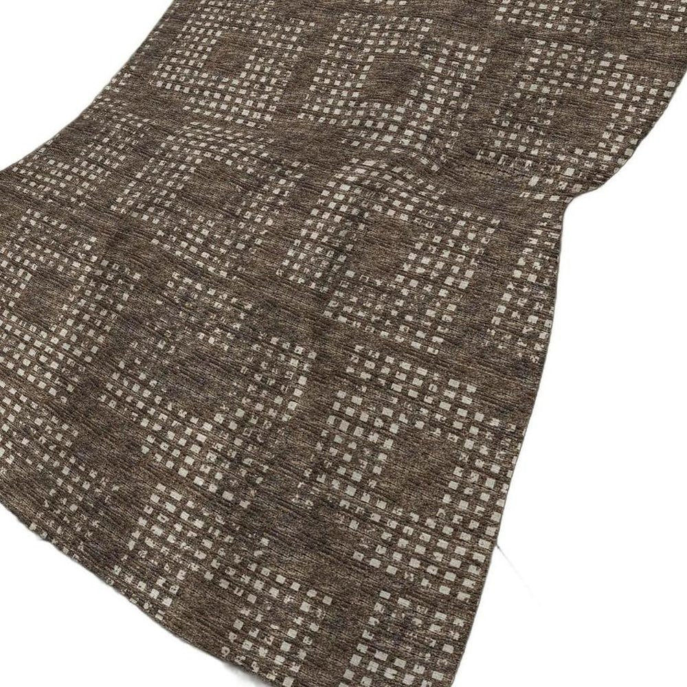 50" X 70" Brown And Ivory Geometric Polyester Woven Plush Throw Blanket