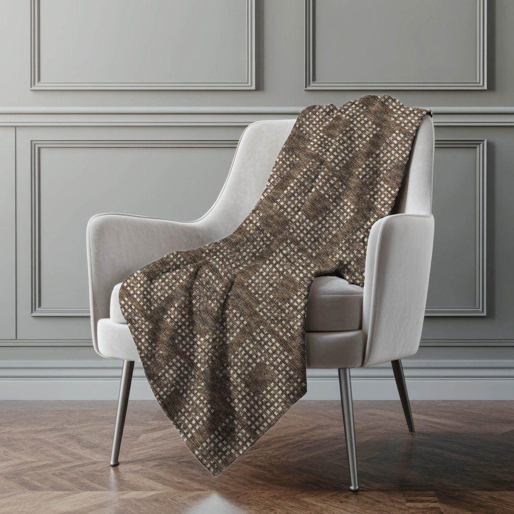 50" X 70" Brown And Ivory Geometric Polyester Woven Plush Throw Blanket