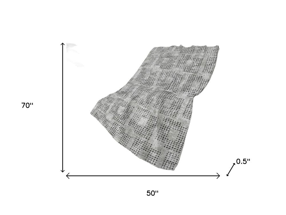 50" X 70" Gray And Silver Geometric Polyester Woven Plush Throw Blanket