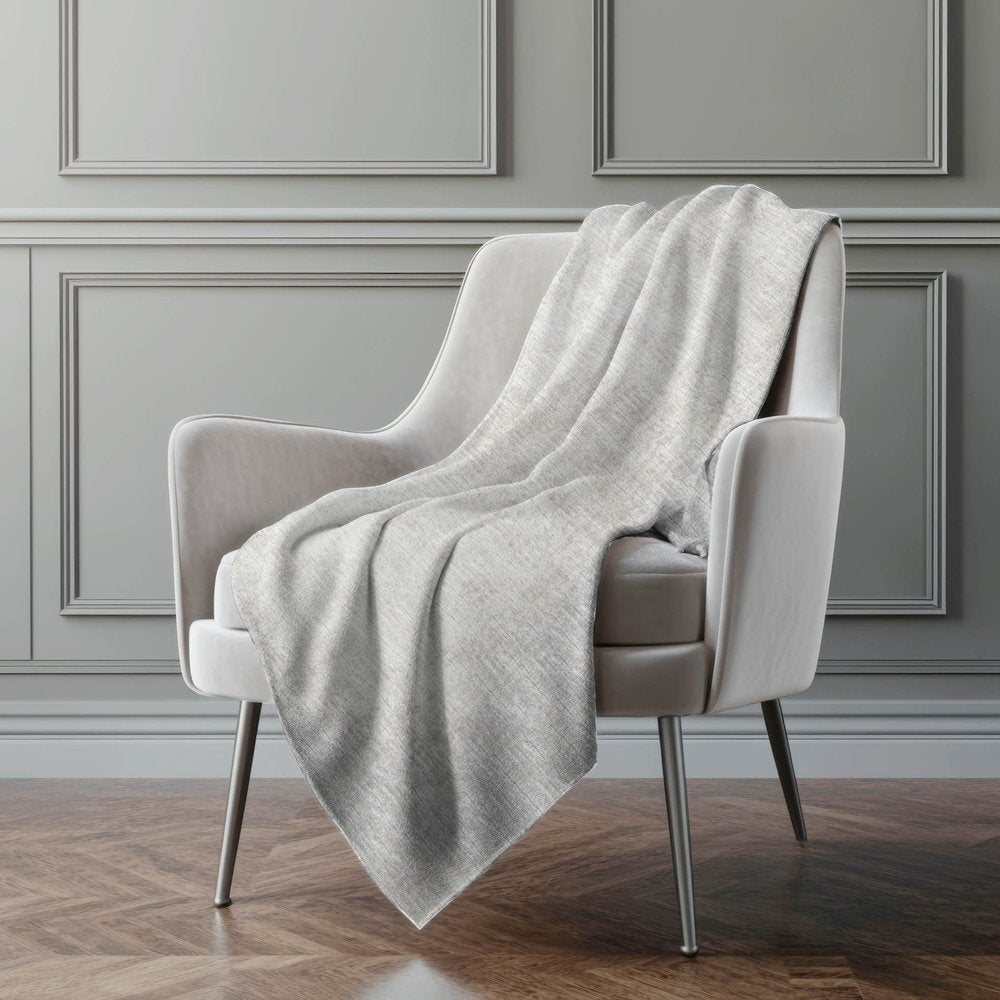 50" X 70" Gray And Silver Abstract Polyester Woven Plush Throw Blanket