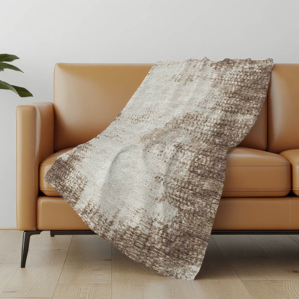 50" X 70" Brown And Beige Abstract Polyester Woven Plush Throw Blanket