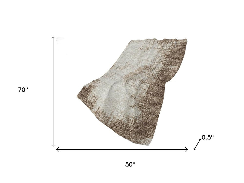 50" X 70" Brown And Beige Abstract Polyester Woven Plush Throw Blanket