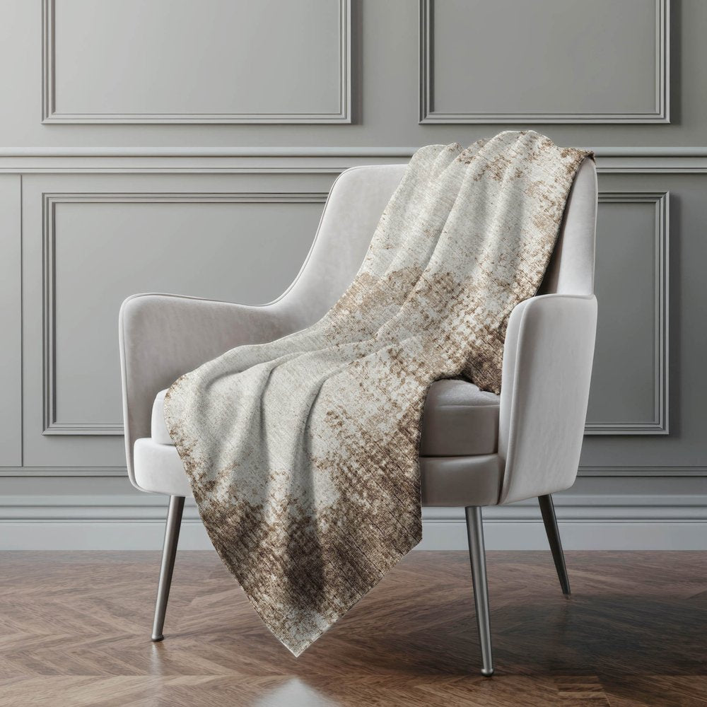 50" X 70" Brown And Beige Abstract Polyester Woven Plush Throw Blanket