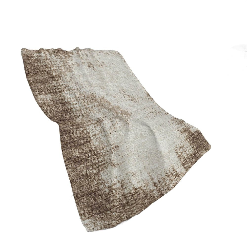 50" X 70" Brown And Beige Abstract Polyester Woven Plush Throw Blanket
