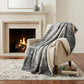 50" X 70" Black And Beige Abstract Polyester Woven Plush Throw Blanket