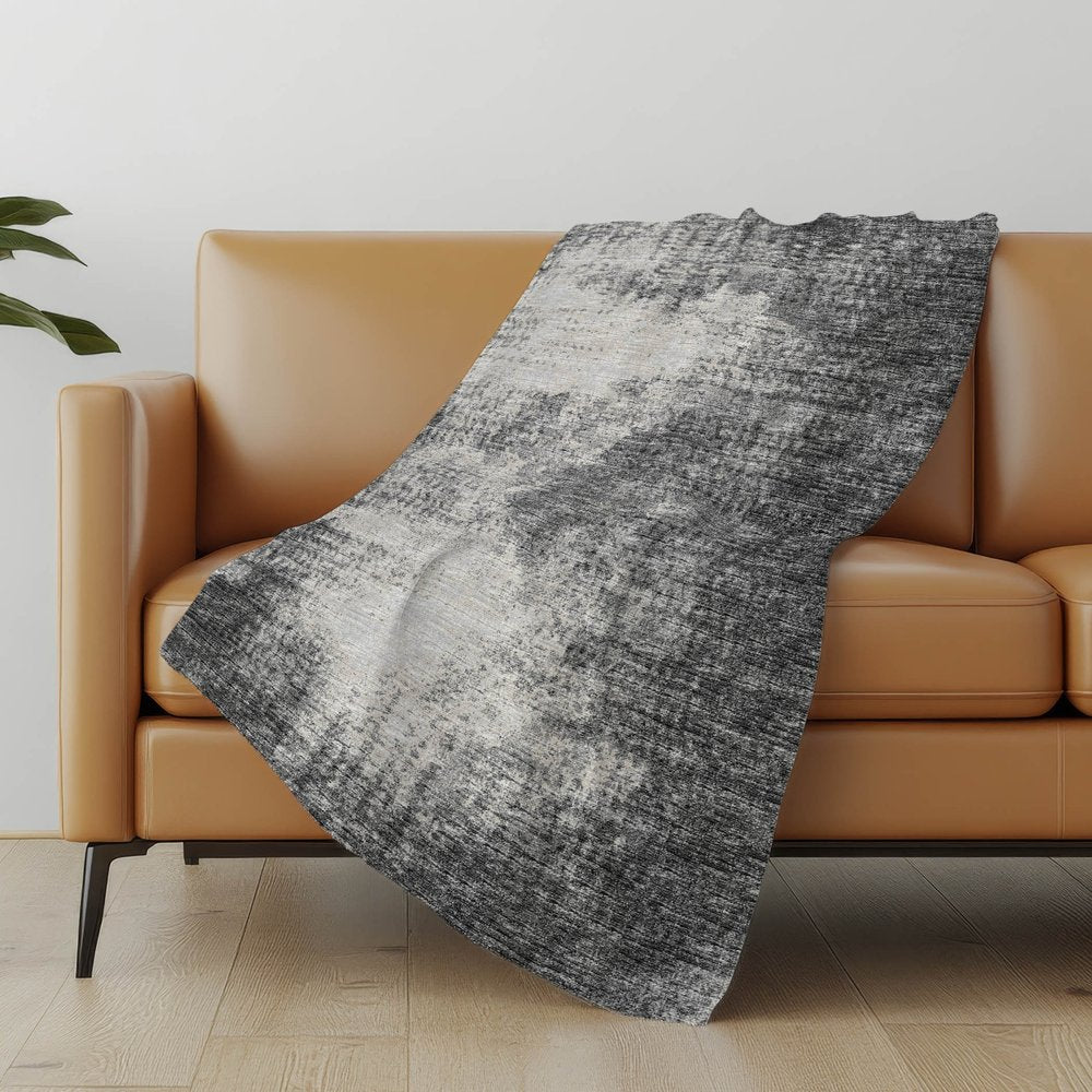 50" X 70" Black And Beige Abstract Polyester Woven Plush Throw Blanket