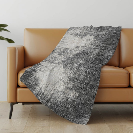 50" X 70" Black And Beige Abstract Polyester Woven Plush Throw Blanket