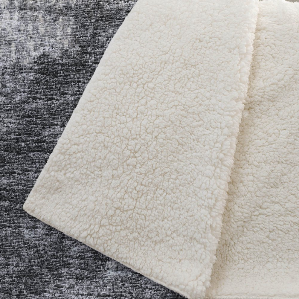 50" X 70" Black And Beige Abstract Polyester Woven Plush Throw Blanket