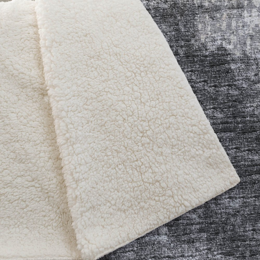50" X 70" Black And Beige Abstract Polyester Woven Plush Throw Blanket