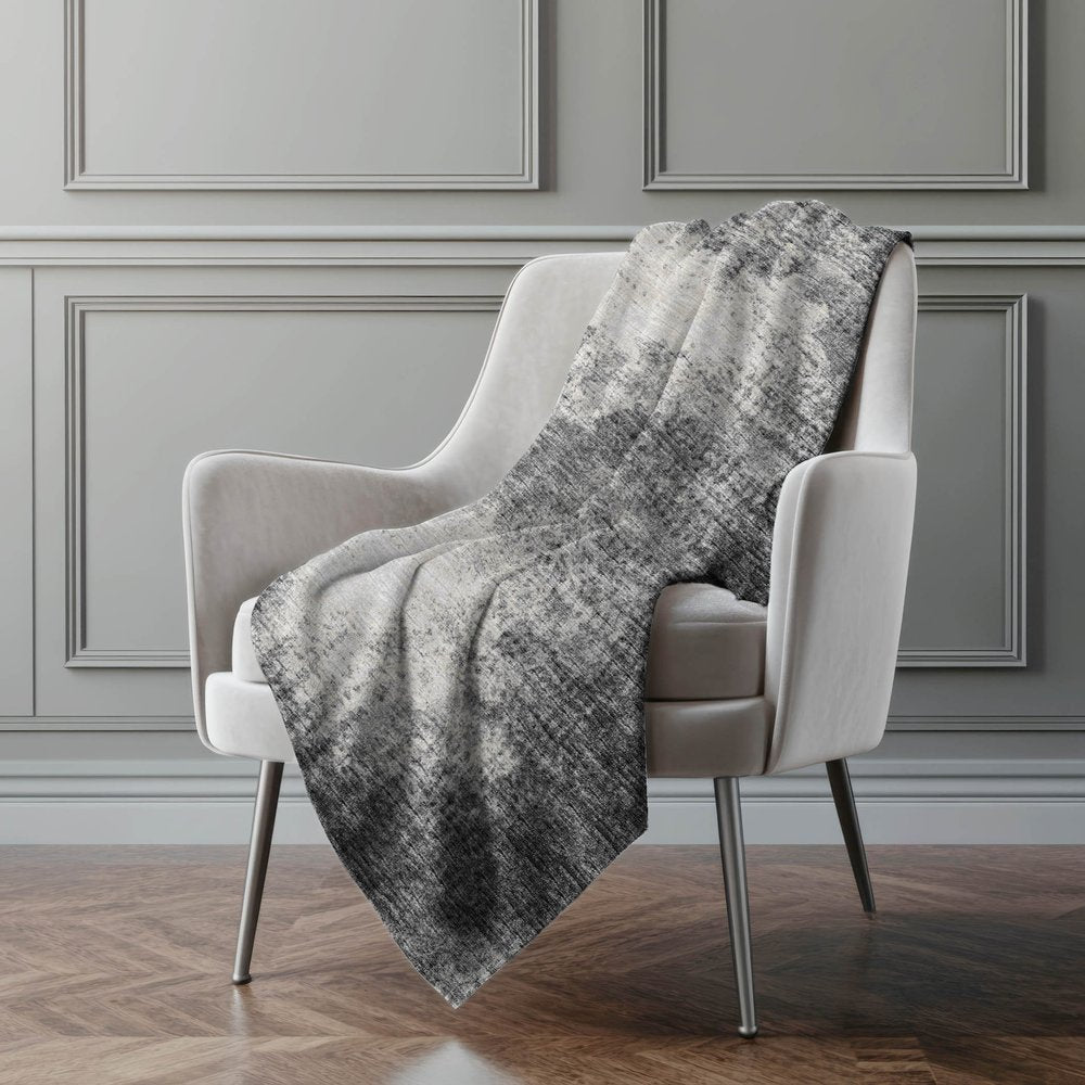 50" X 70" Black And Beige Abstract Polyester Woven Plush Throw Blanket