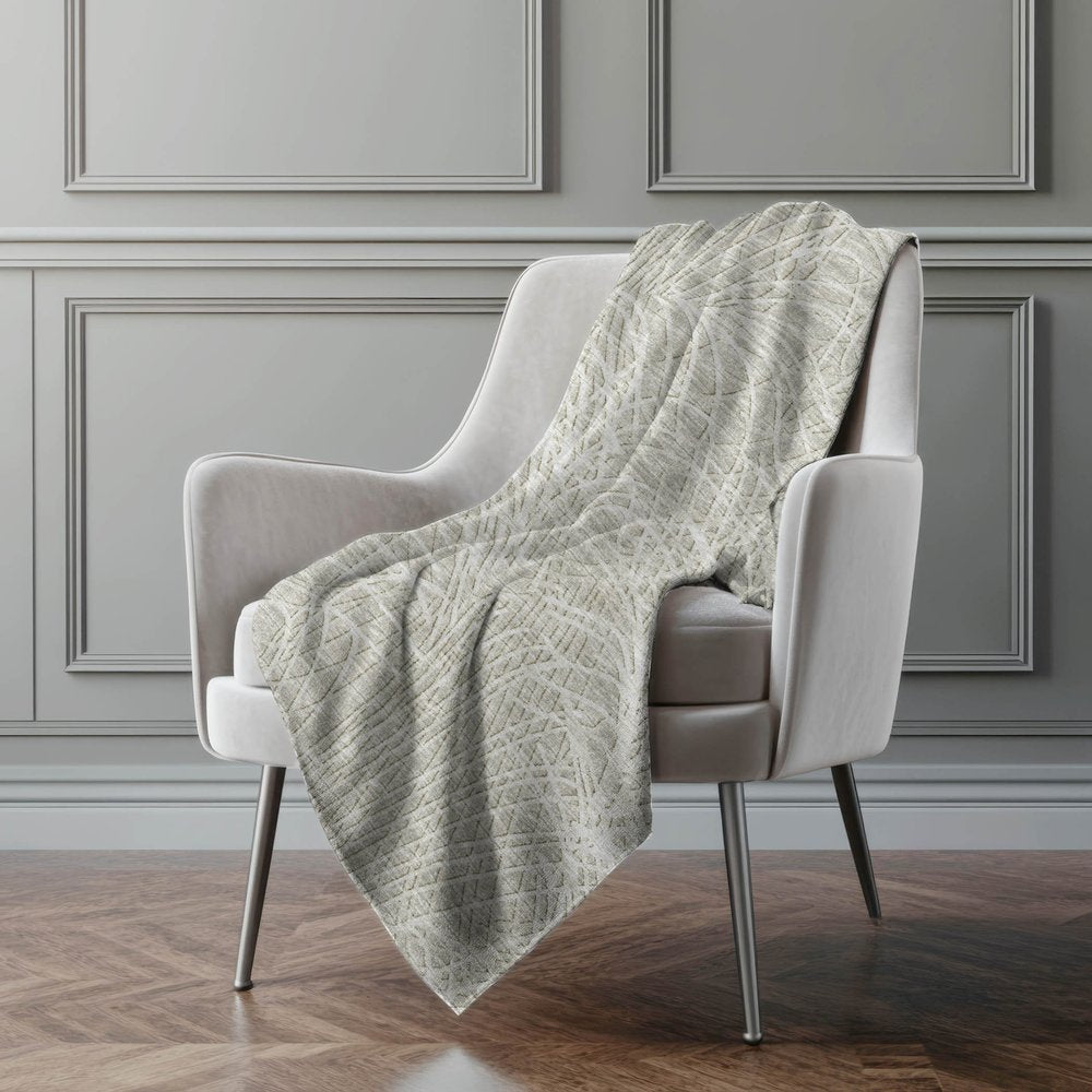50" X 70" Beige And Gray Abstract Polyester Woven Plush Throw Blanket