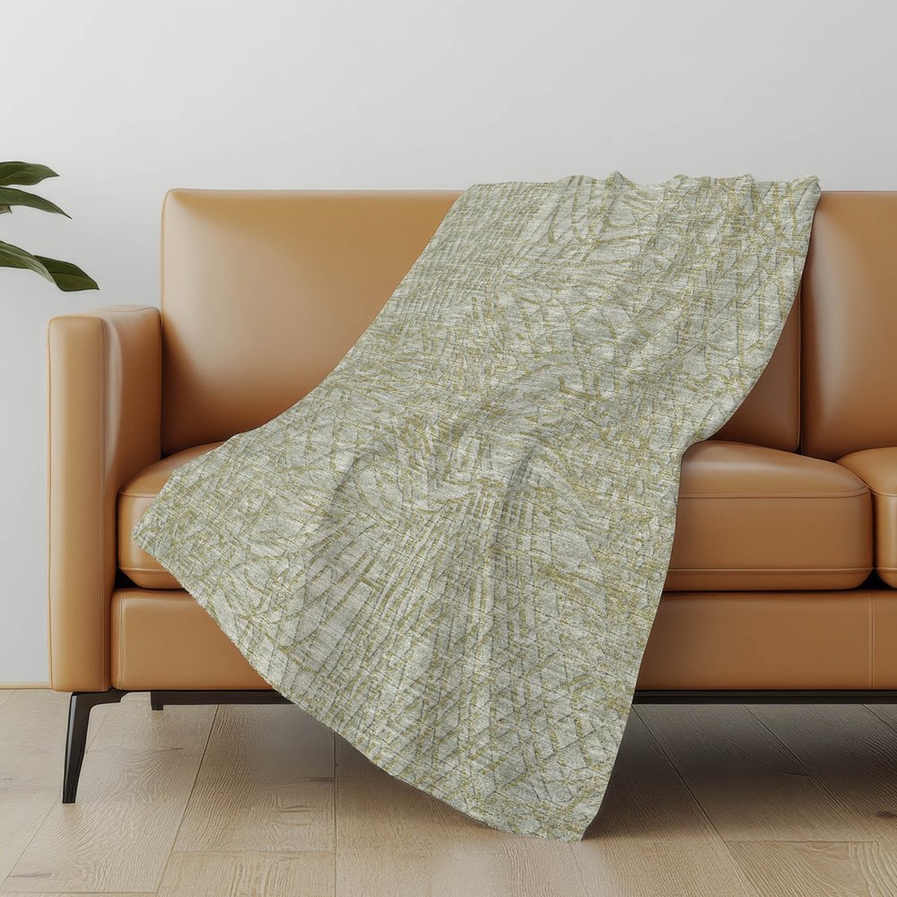 50" X 70" Sage And Beige Abstract Polyester Woven Plush Throw Blanket
