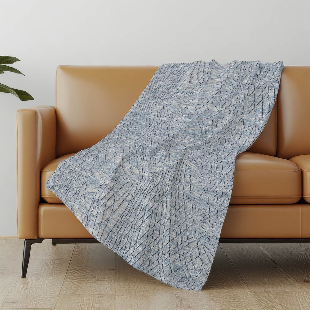 50" X 70" Blue And Beige Abstract Polyester Woven Plush Throw Blanket