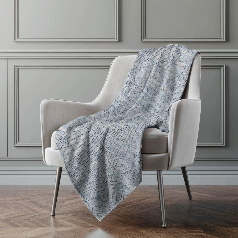50" X 70" Blue And Beige Abstract Polyester Woven Plush Throw Blanket