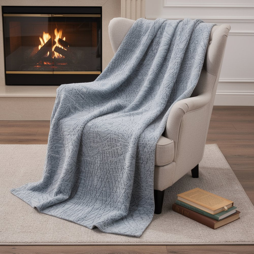 50" X 70" Blue And Beige Abstract Microfiber Plush Throw Blanket