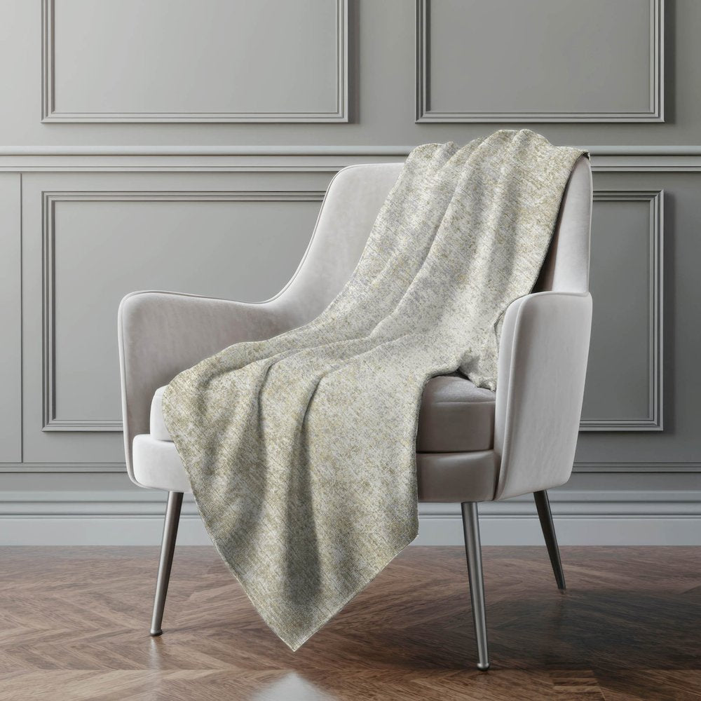 50" X 70" Beige And Gold Abstract Polyester Woven Plush Throw Blanket