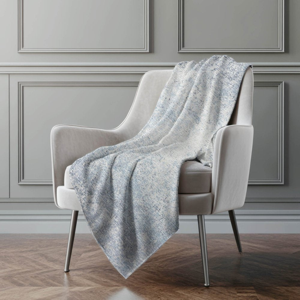 50" X 70" Blue And Beige Abstract Polyester Woven Plush Throw Blanket