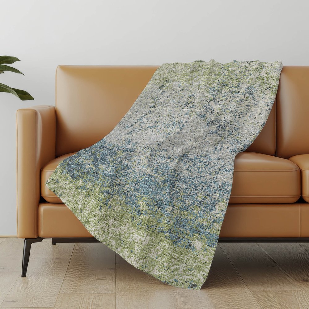 50" X 70" Green And Blue Abstract Polyester Woven Plush Throw Blanket