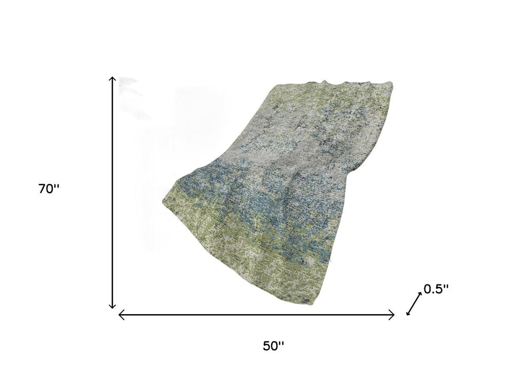 50" X 70" Green And Blue Abstract Polyester Woven Plush Throw Blanket