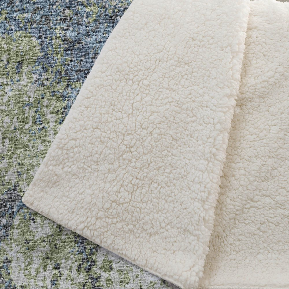 50" X 70" Green And Blue Abstract Polyester Woven Plush Throw Blanket