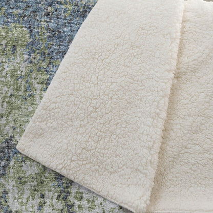 50" X 70" Green And Blue Abstract Polyester Woven Plush Throw Blanket