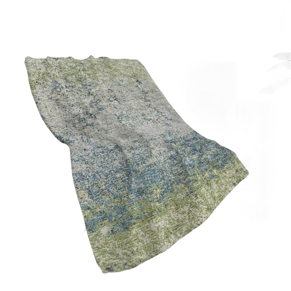 50" X 70" Green And Blue Abstract Polyester Woven Plush Throw Blanket