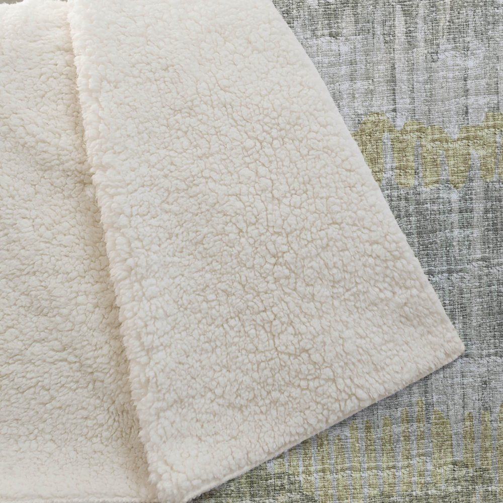 50" X 70" Sage And Gold Abstract Polyester Woven Plush Throw Blanket