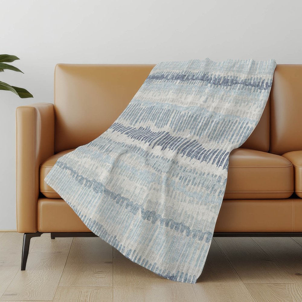 50" X 70" Blue And Beige Abstract Polyester Woven Plush Throw Blanket