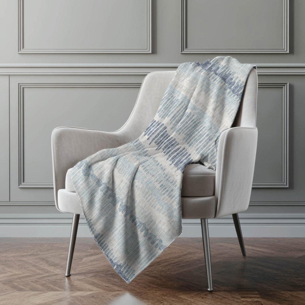 50" X 70" Blue And Beige Abstract Polyester Woven Plush Throw Blanket