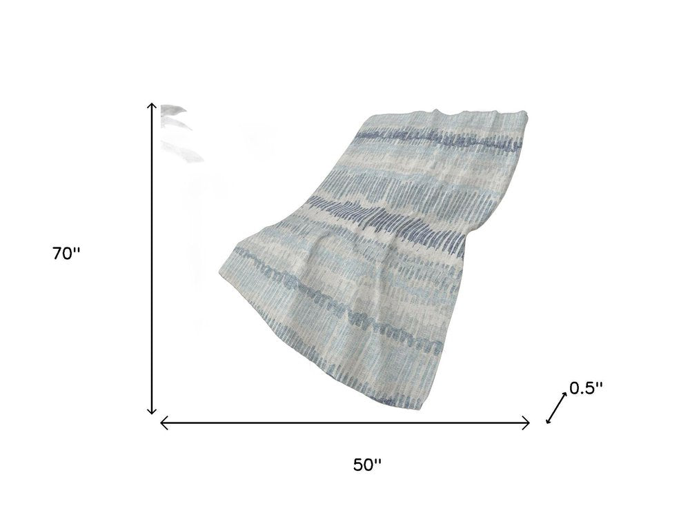 50" X 70" Blue And Beige Abstract Polyester Woven Plush Throw Blanket