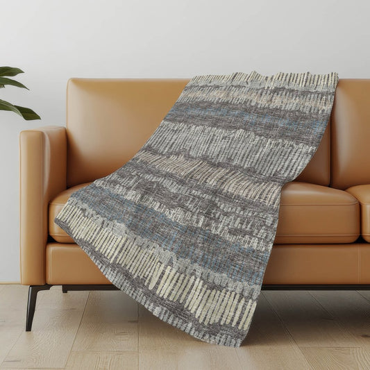 50" X 70" Gray And Charcoal Abstract Polyester Woven Plush Throw Blanket