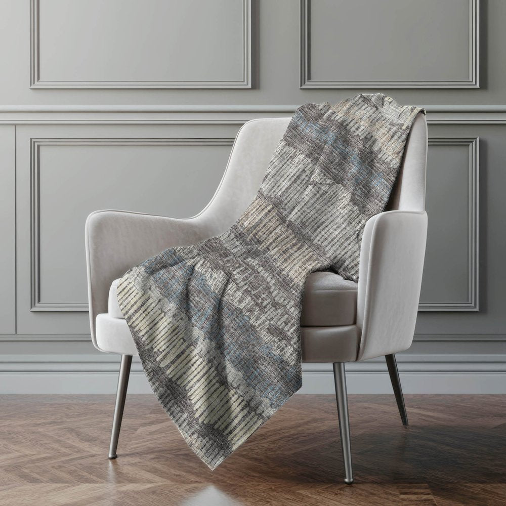 50" X 70" Gray And Charcoal Abstract Polyester Woven Plush Throw Blanket