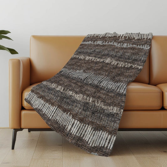 50" X 70" Brown And Beige Abstract Polyester Woven Plush Throw Blanket