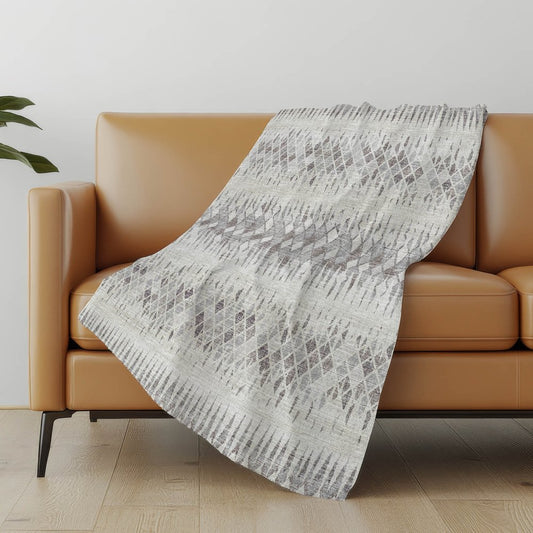 50" X 70" Beige And Gray Geometric Polyester Woven Plush Throw Blanket