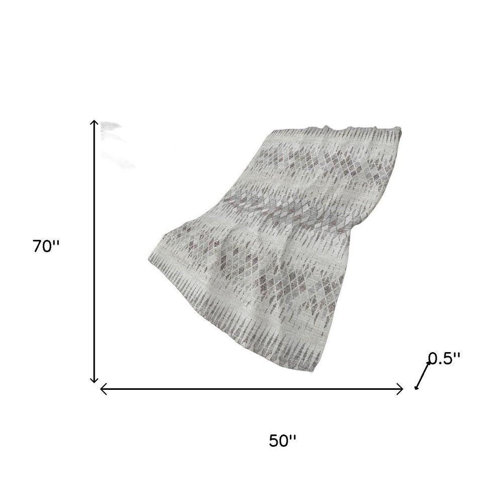 50" X 70" Beige And Gray Geometric Polyester Woven Plush Throw Blanket