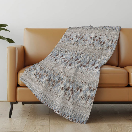 50" X 70" Blue And Gray Geometric Polyester Woven Plush Throw Blanket