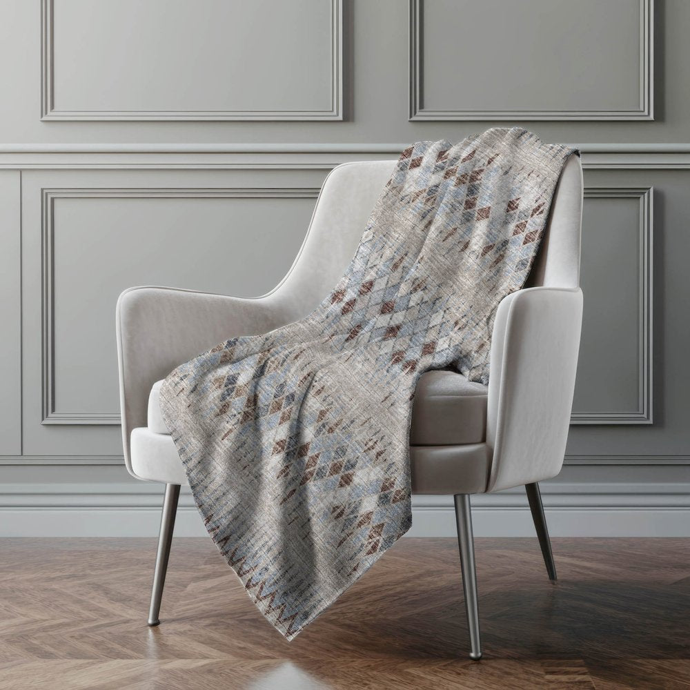 50" X 70" Blue And Gray Geometric Polyester Woven Plush Throw Blanket