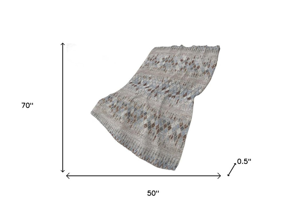 50" X 70" Blue And Gray Geometric Polyester Woven Plush Throw Blanket